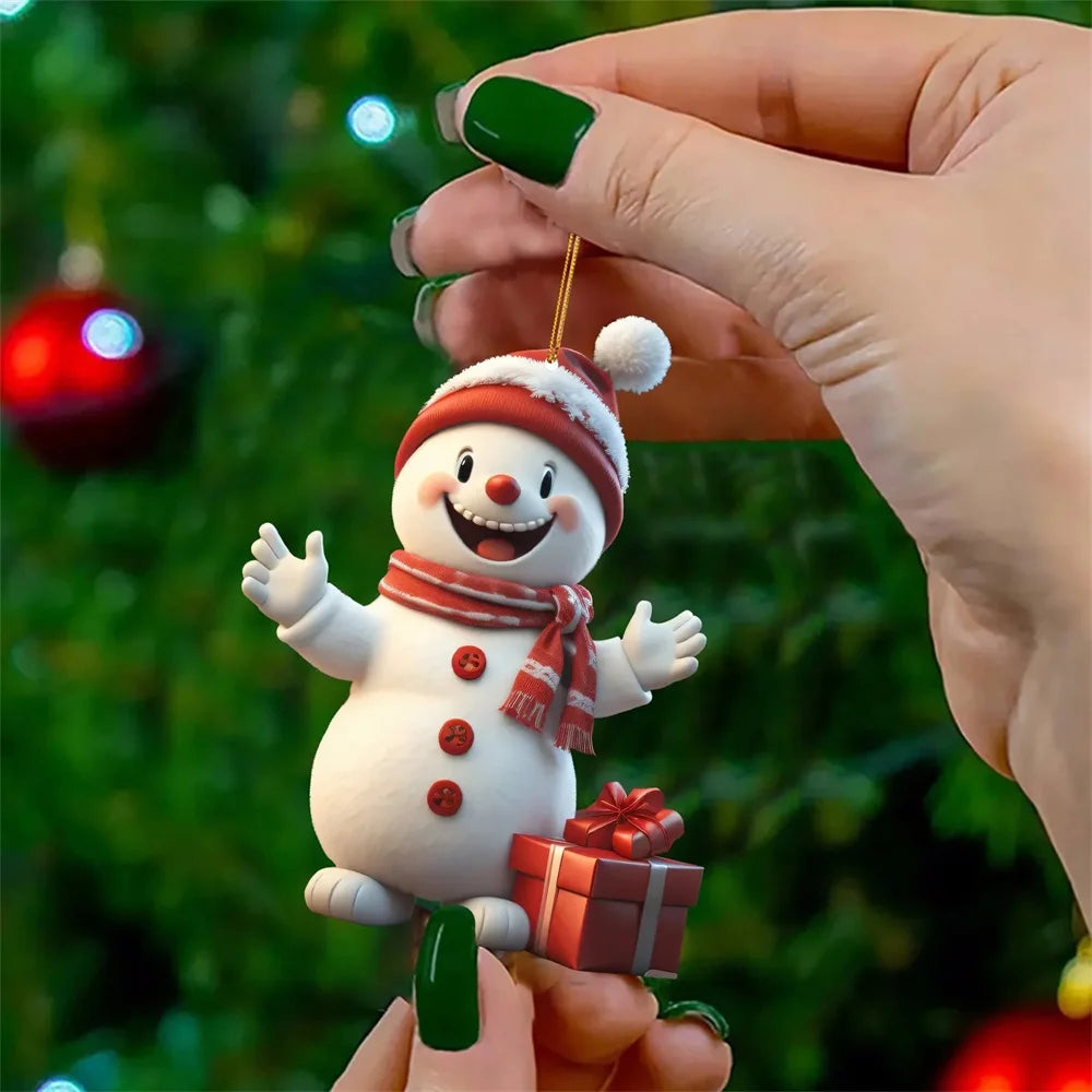 2D Acrylic Christmas Snowman Ornament - Cartoon Tree Pendant Decoration
