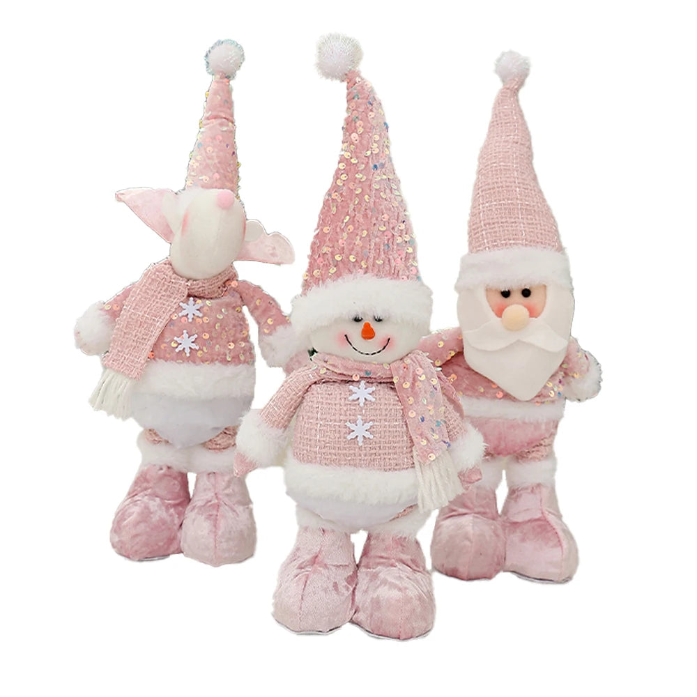 Christmas Pink Doll with Sequined Telescopic Legs - Holiday Table Ornament