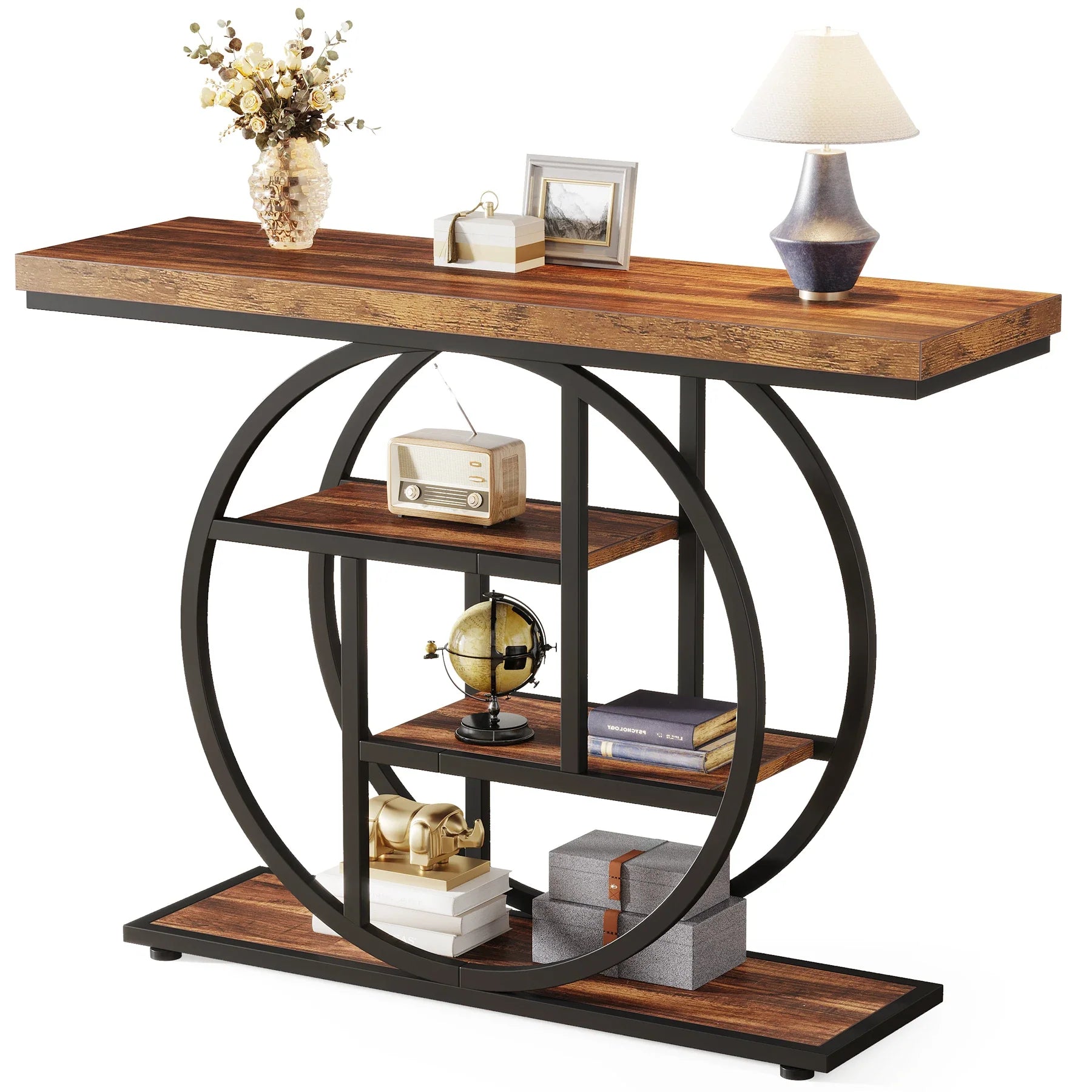 4-Tier Console Table - 41.3" Industrial Entryway Table for Living Room & Hallway