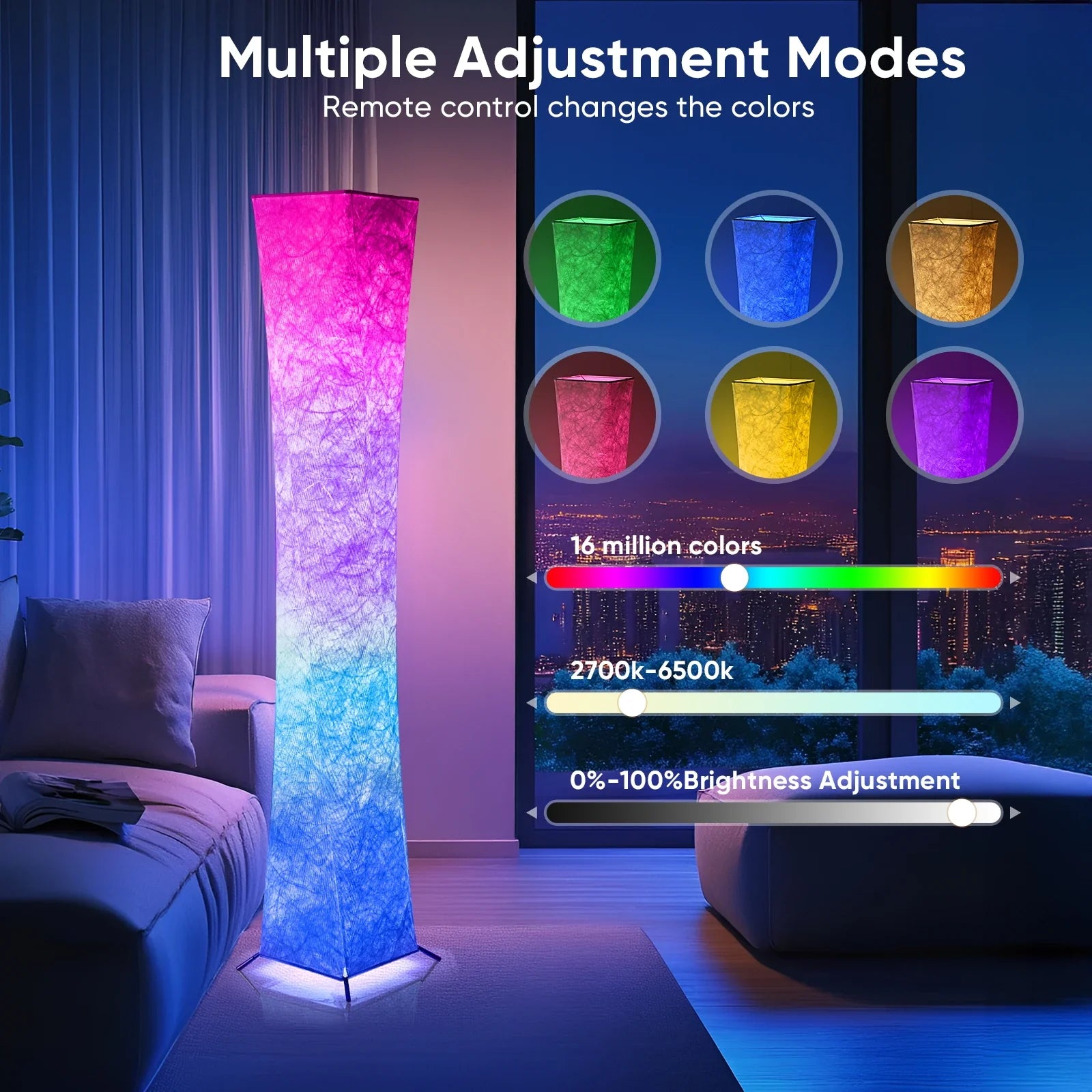 52" RGB LED Floor Lamp - Dimmable Color Changing Standing Lamp with Remote Control