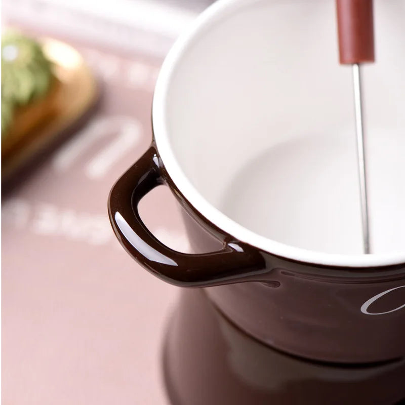 Chocolate Fondue Mug - Ceramic Melting Cup with Candle & Fork for Desserts