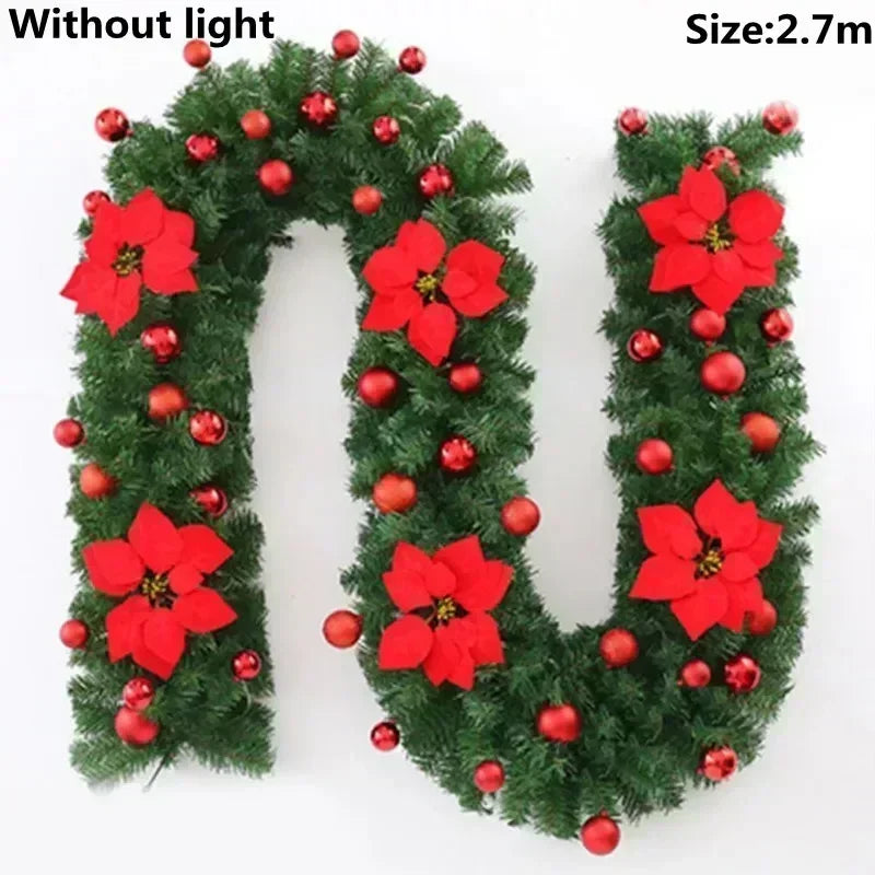 Christmas LED Rattan Garland - 270cm Artificial Wreath with Lights for Xmas Decor