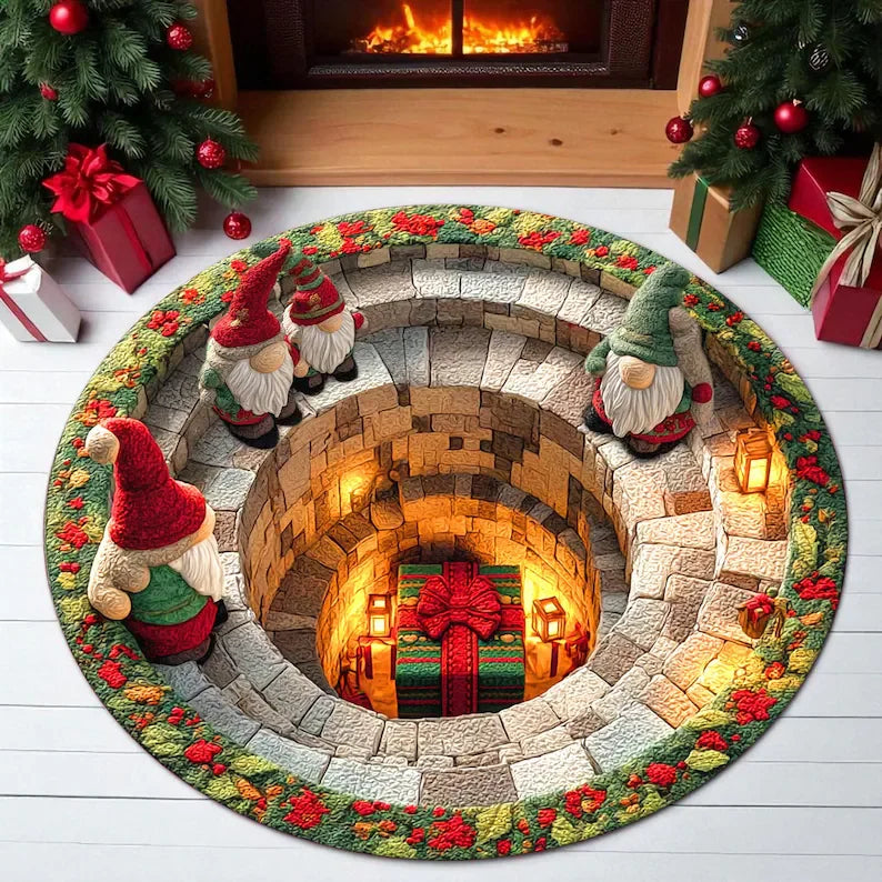 Christmas Gnome Round Mat - 3D Printed Santa Claus Welcome Door Mat