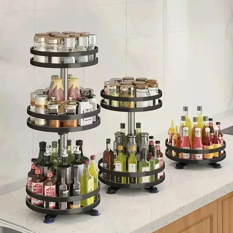2-Tier Rotatable Kitchen Storage Rack - 360° Lazy Susan Organizer for Countertops & Cabinets