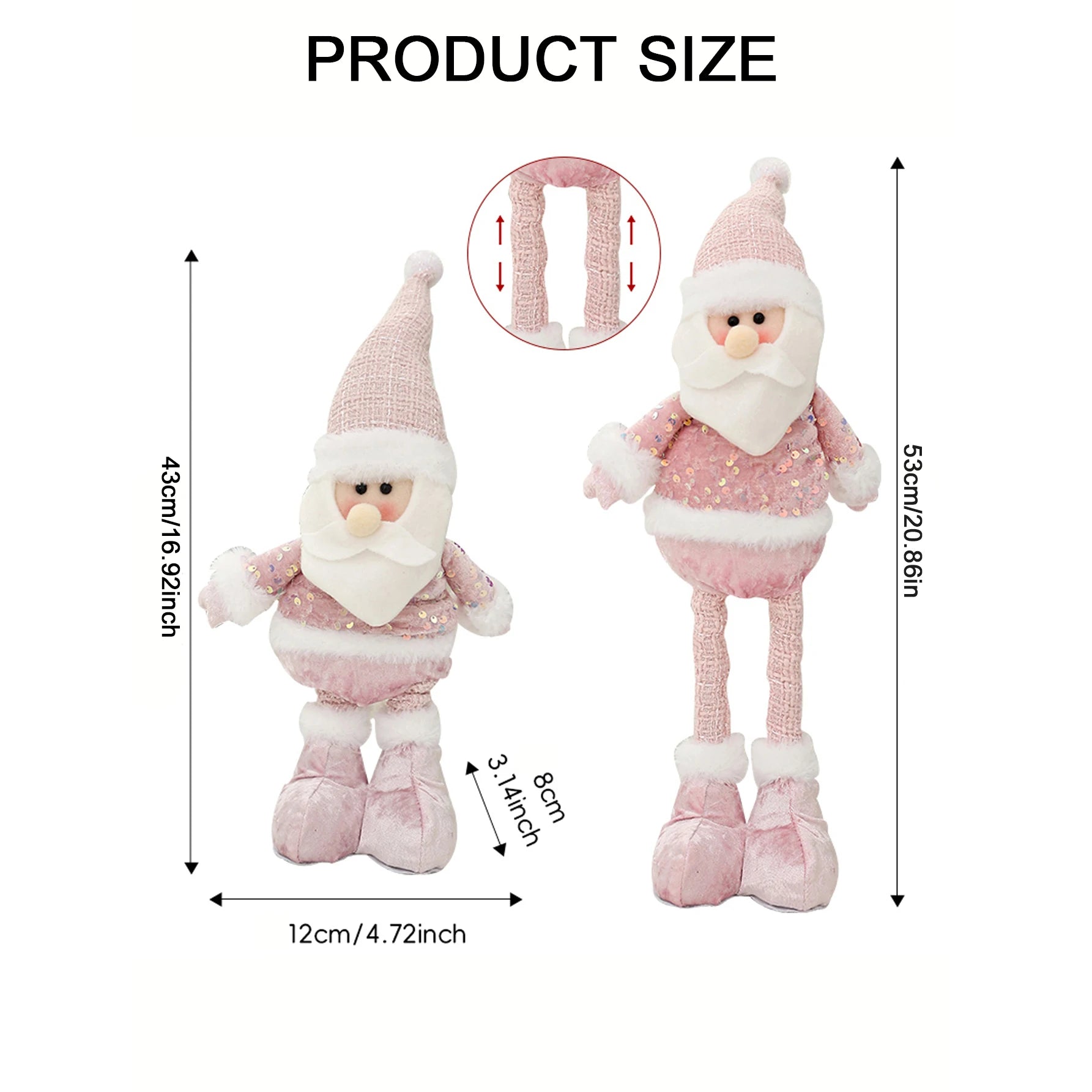 Christmas Pink Doll with Sequined Telescopic Legs - Holiday Table Ornament