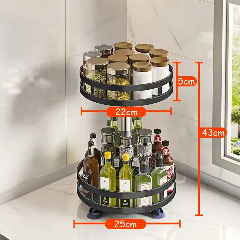 2-Tier Rotatable Kitchen Storage Rack - 360° Lazy Susan Organizer for Countertops & Cabinets