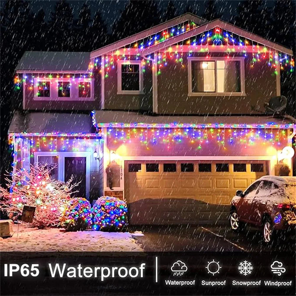 Solar Curtain Icicle Lights - Waterproof LED Christmas String Lights Outdoor