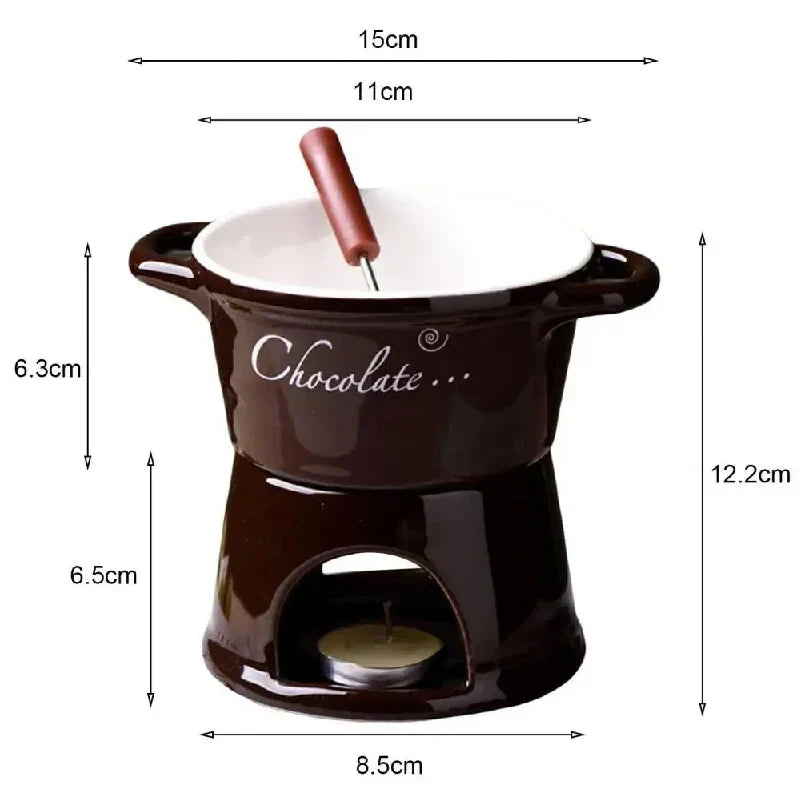 Chocolate Fondue Mug - Ceramic Melting Cup with Candle & Fork for Desserts