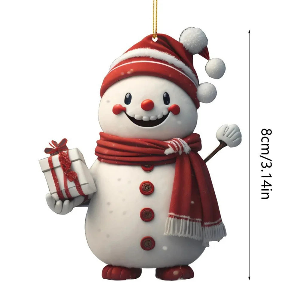 2D Acrylic Christmas Snowman Ornament - Cartoon Tree Pendant Decoration