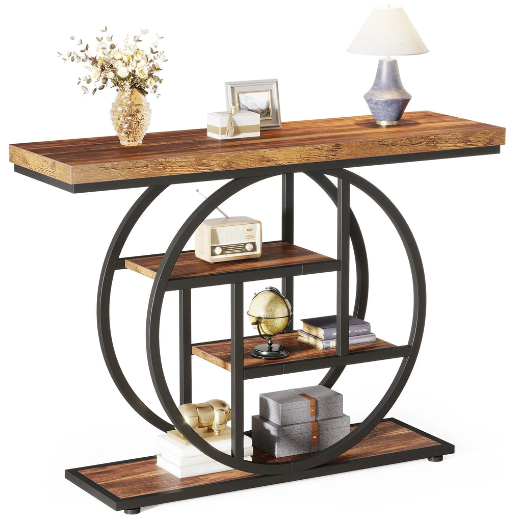 4-Tier Console Table - 41.3" Industrial Entryway Table for Living Room & Hallway