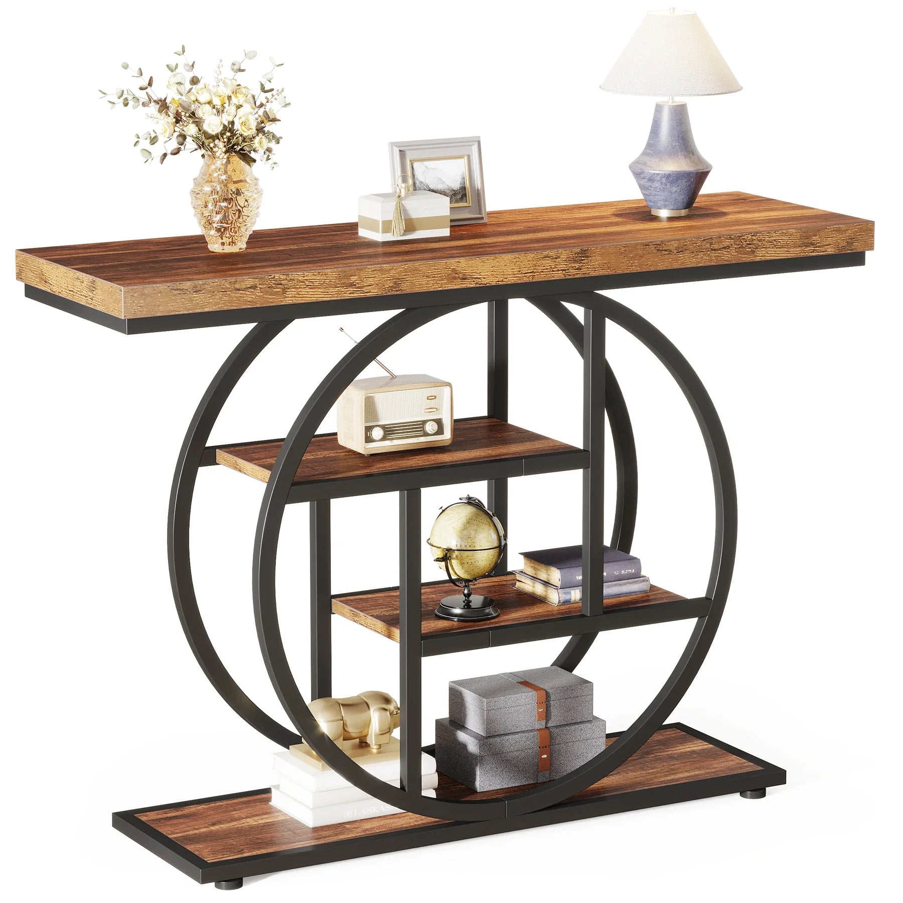 4-Tier Console Table - 41.3" Industrial Entryway Table for Living Room & Hallway