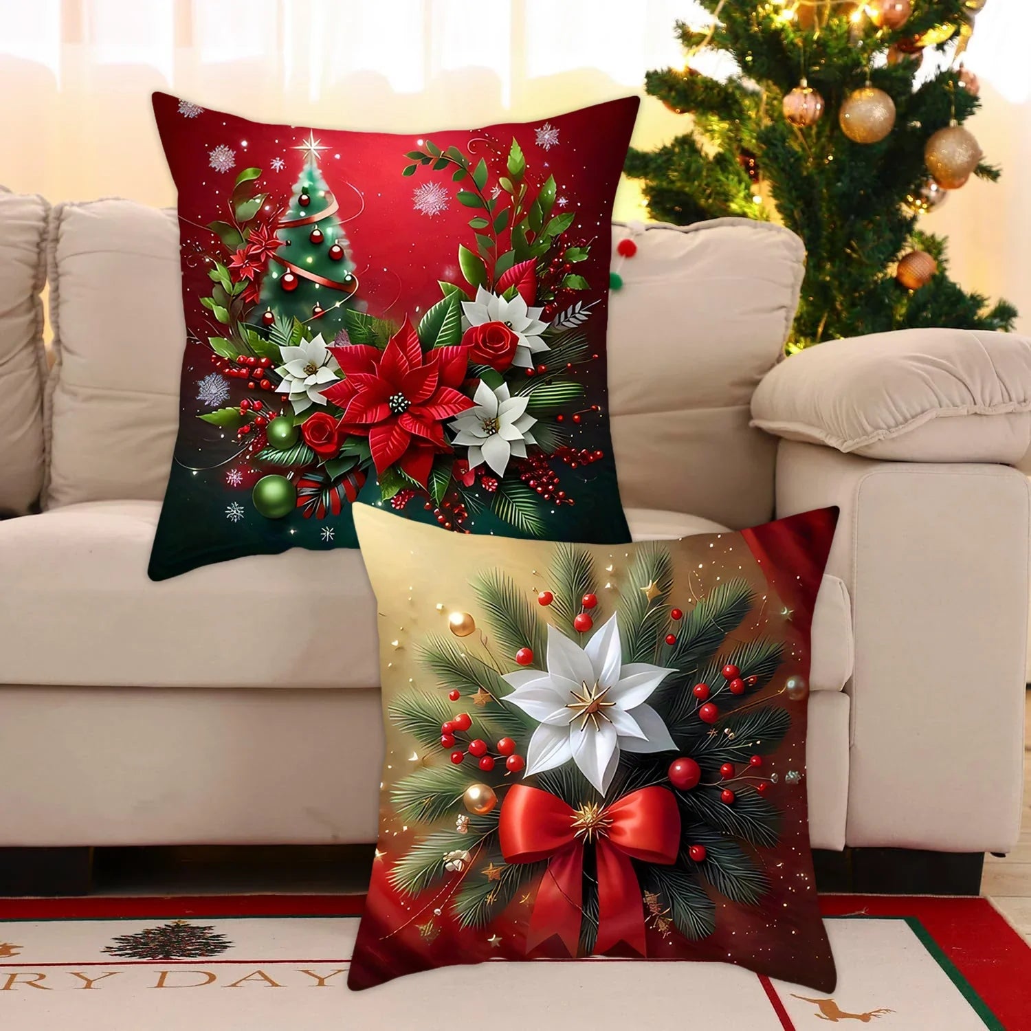 Christmas Pillow Cover - Santa Claus Holiday Throw Pillow Case