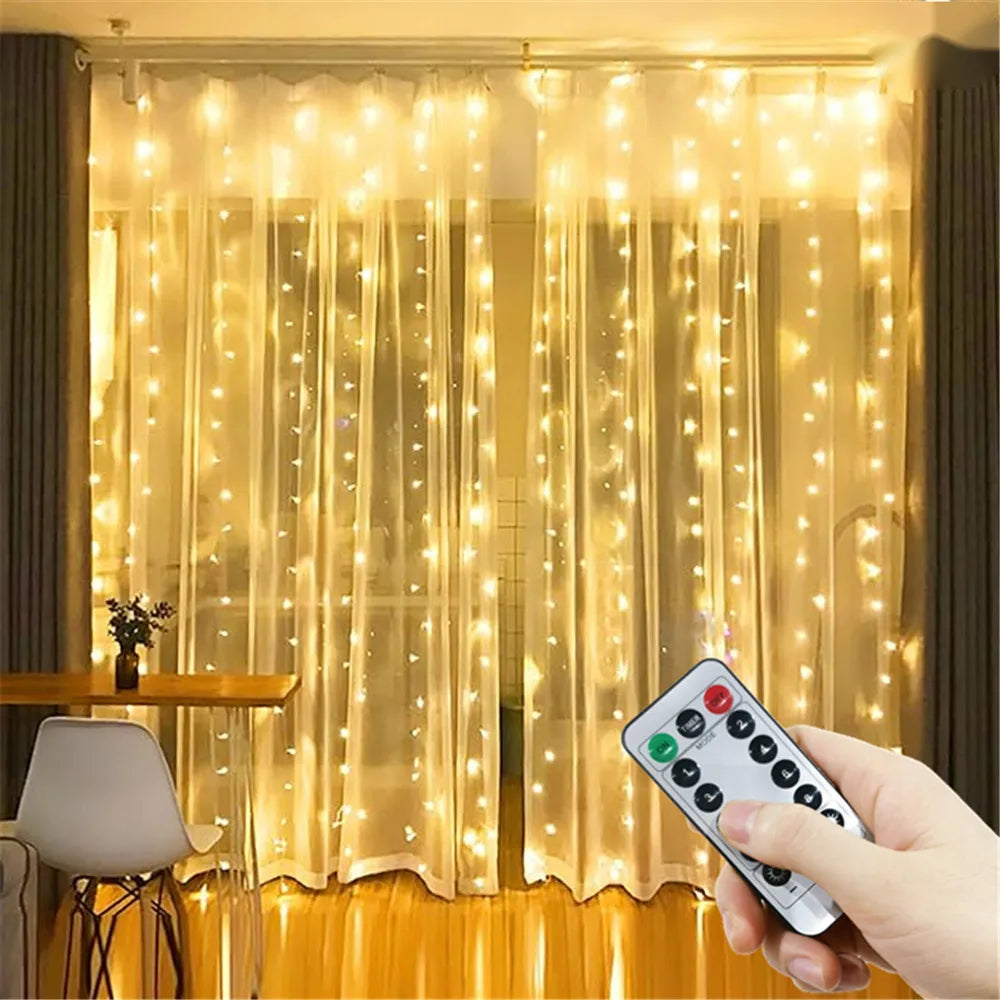 Wedding Fairy Lights - 8 Mode LED USB Curtain String Lights Outdoor