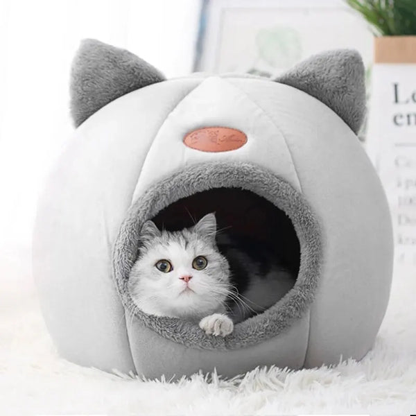 Cat House Bed - Warm Semi-Enclosed Cave with Non-Slip Base for All Seasons