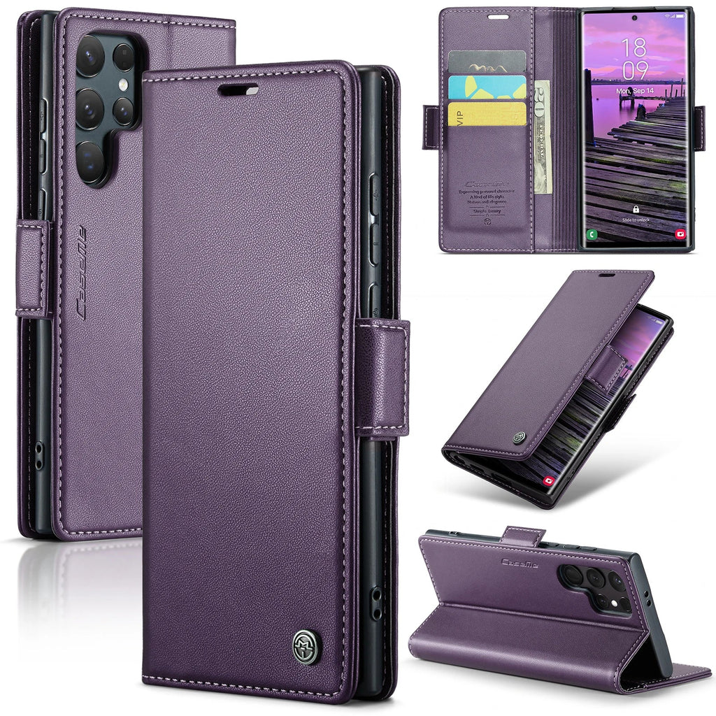 CaseMe RFID Wallet Case for Samsung Galaxy - Leather Card Holder & Zipper
