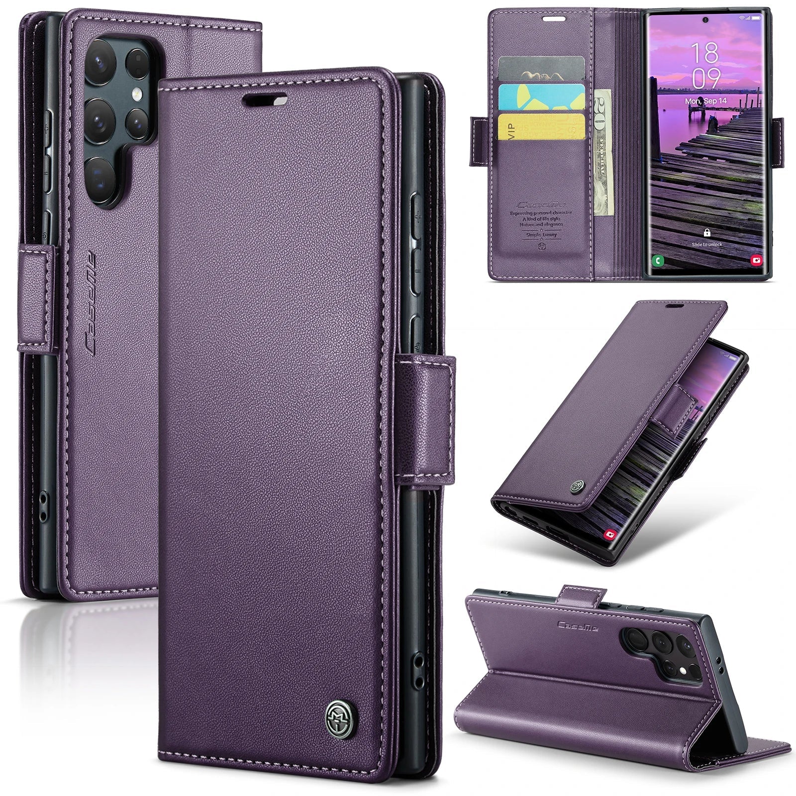 CaseMe RFID Wallet Case for Samsung Galaxy - Leather Card Holder & Zipper