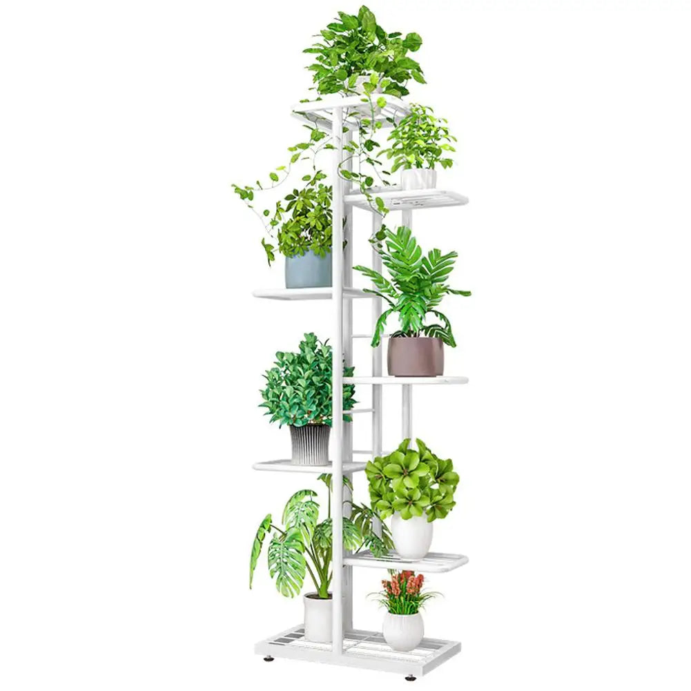 7-Tier Corner Metal Plant Stand - 8-Pot Indoor/Outdoor Flower Shelf in Dark Gray