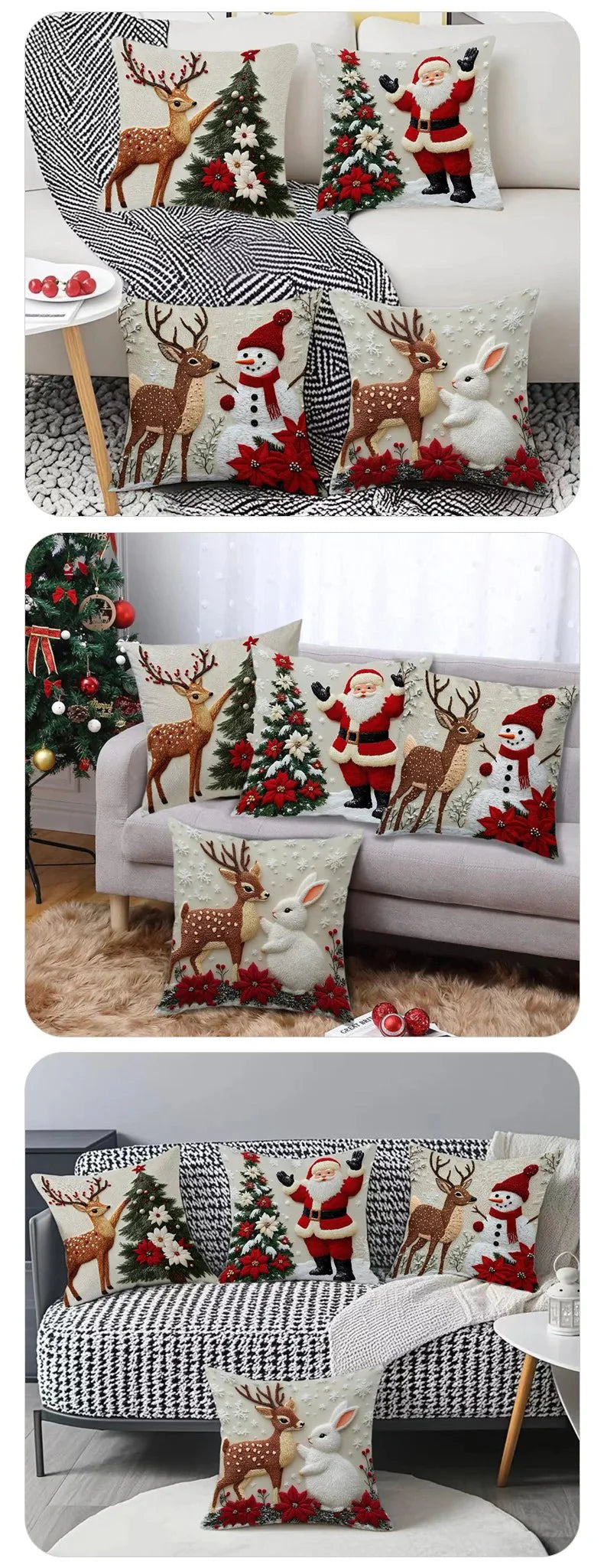 Christmas Throw Pillow Covers - 4-Piece Set 18x18" Holiday Linen Cushion Covers