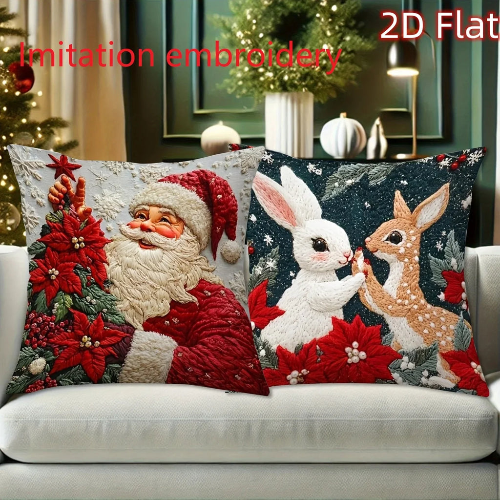 Christmas Pillow Cover - Santa Claus Holiday Throw Pillow Case