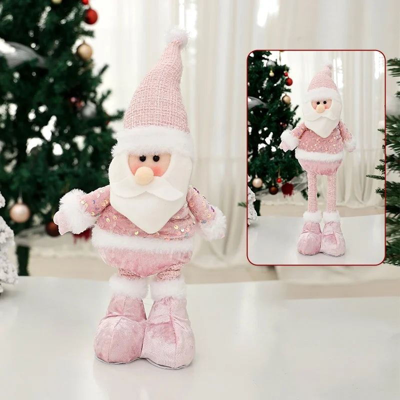 Christmas Pink Doll with Sequined Telescopic Legs - Holiday Table Ornament