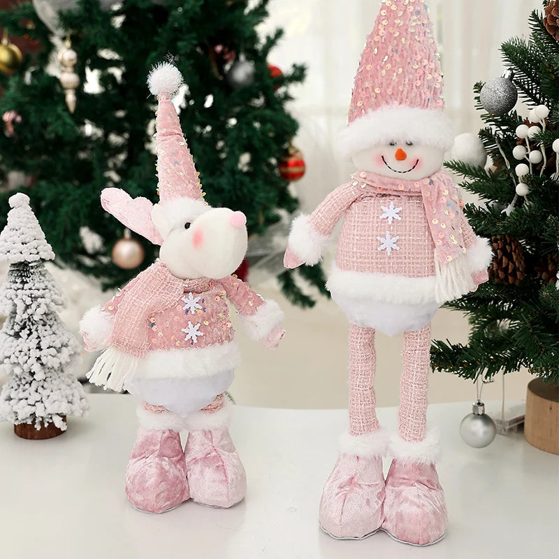 Christmas Pink Doll with Sequined Telescopic Legs - Holiday Table Ornament
