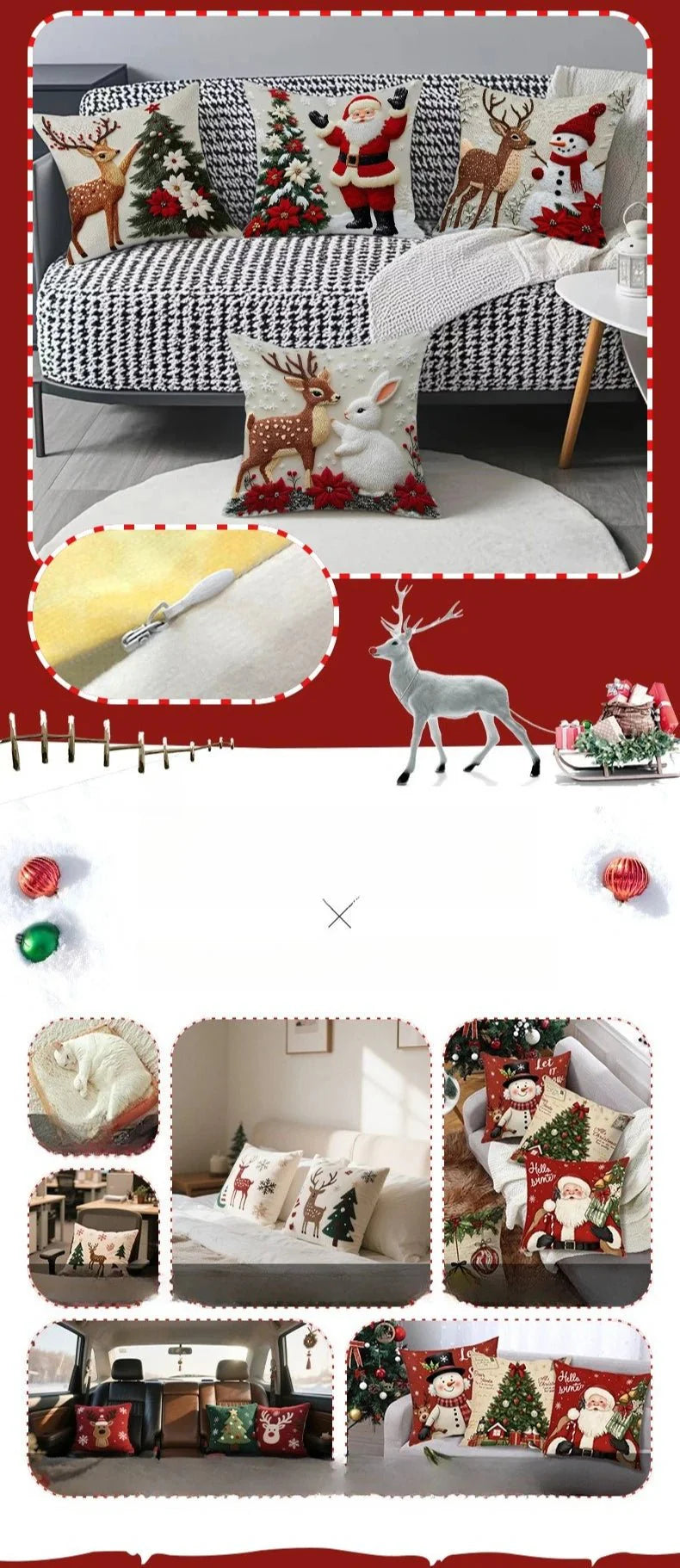 Christmas Throw Pillow Covers - 4-Piece Set 18x18" Holiday Linen Cushion Covers