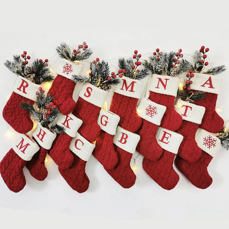 Christmas Stocking Ornaments - Knit Snowflake Socks for Tree & Fireplace Decor