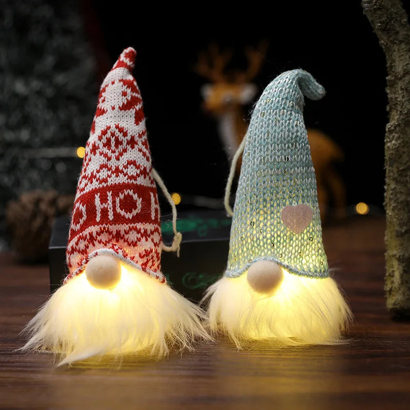 LED Christmas Gnome Night Light - Sequined Faceless Doll Holiday Ornament