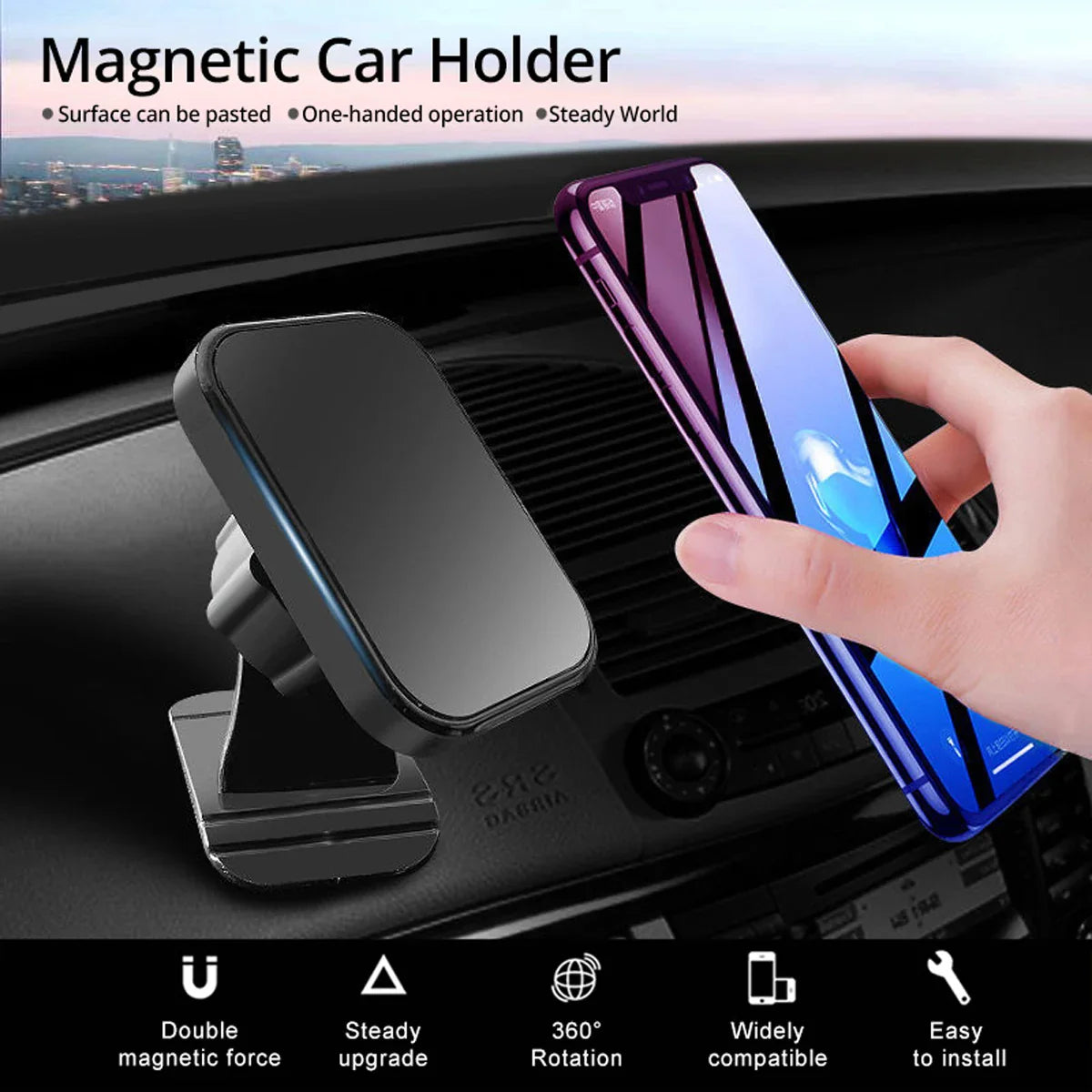 360° Magnetic Car Phone Holder - Universal Dashboard & Vent Mount