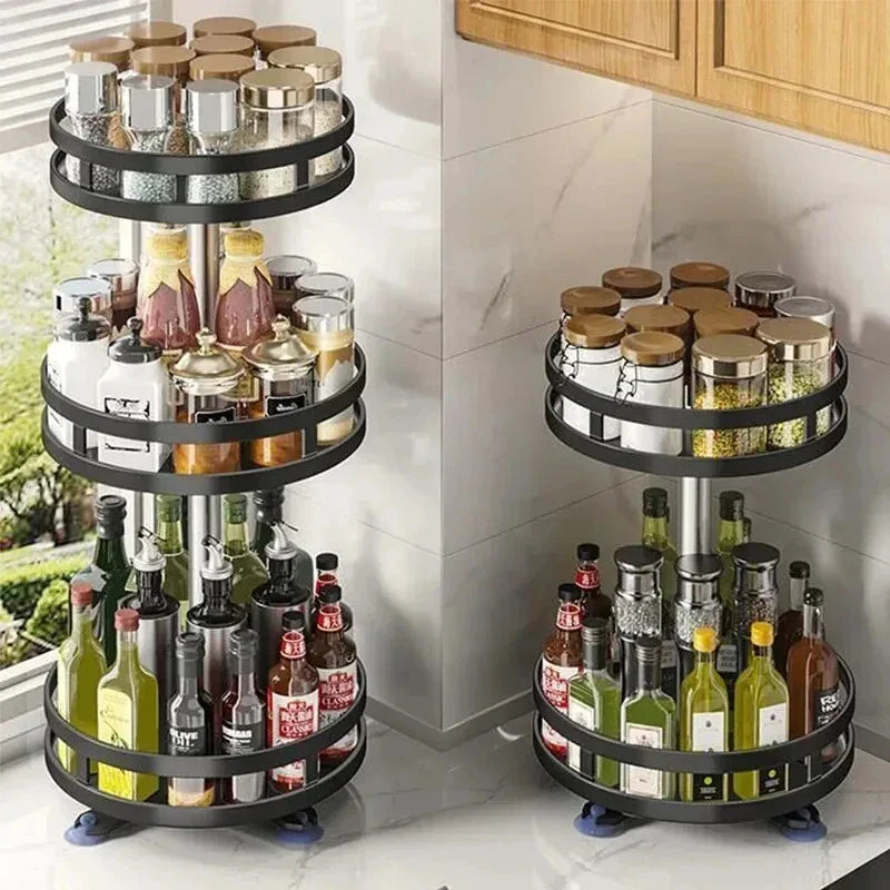 2-Tier Rotatable Kitchen Storage Rack - 360° Lazy Susan Organizer for Countertops & Cabinets