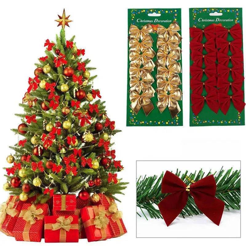 Christmas Tree Bow Ornaments - Large Decorative Ribbon Bows for Holiday Tree Decor