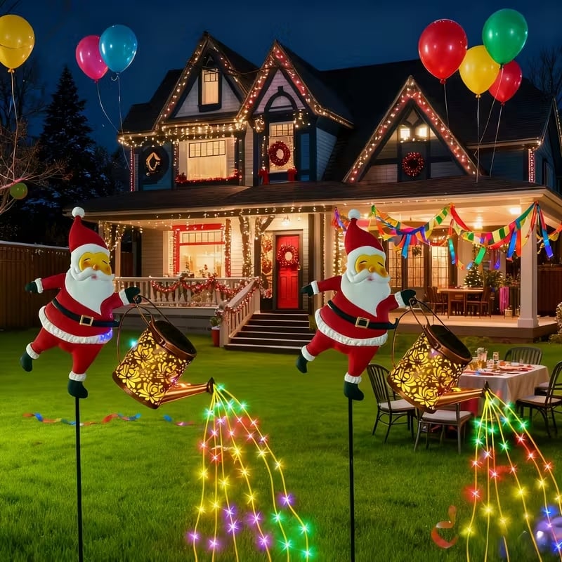 Solar Kettle String Lights - LED Christmas Lights with Santa Claus Design for Outdoor Garden