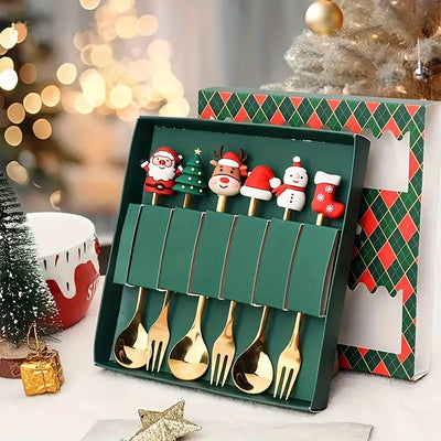 Christmas Spoon & Fork Gift Set - Festive Stainless Steel Cutlery for Holiday Dining