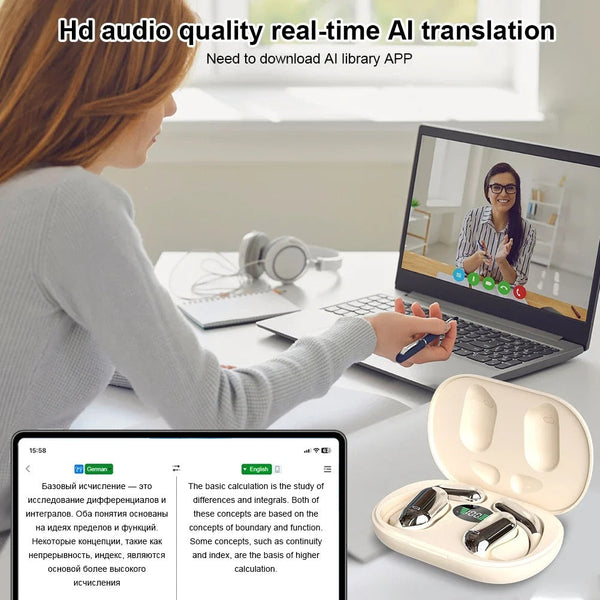 AI Translator Earbuds - Real-Time Translation in 144 Languages with Noise Cancelling
